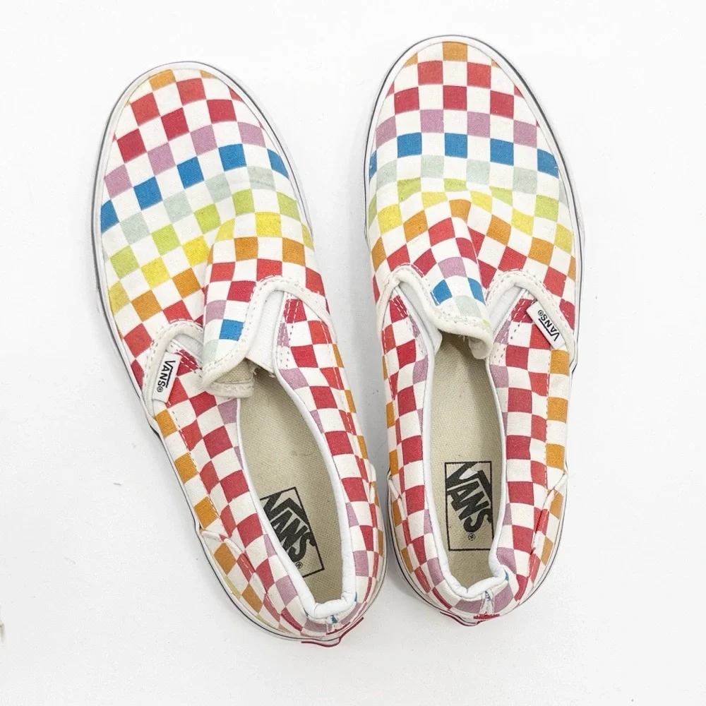 Vans Kids Colorful Checkered Slip-On Sneakers size 5